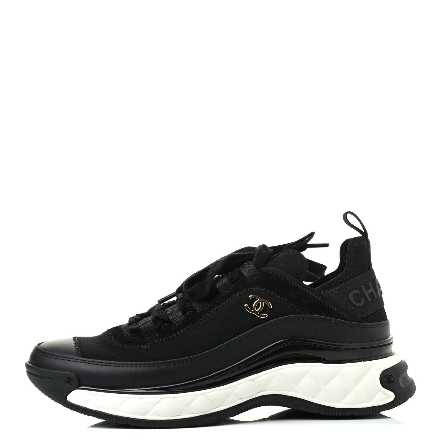Chanel Velvet Calfskin Mixed Fibers CC Sneakers 38 Black 1 of 9