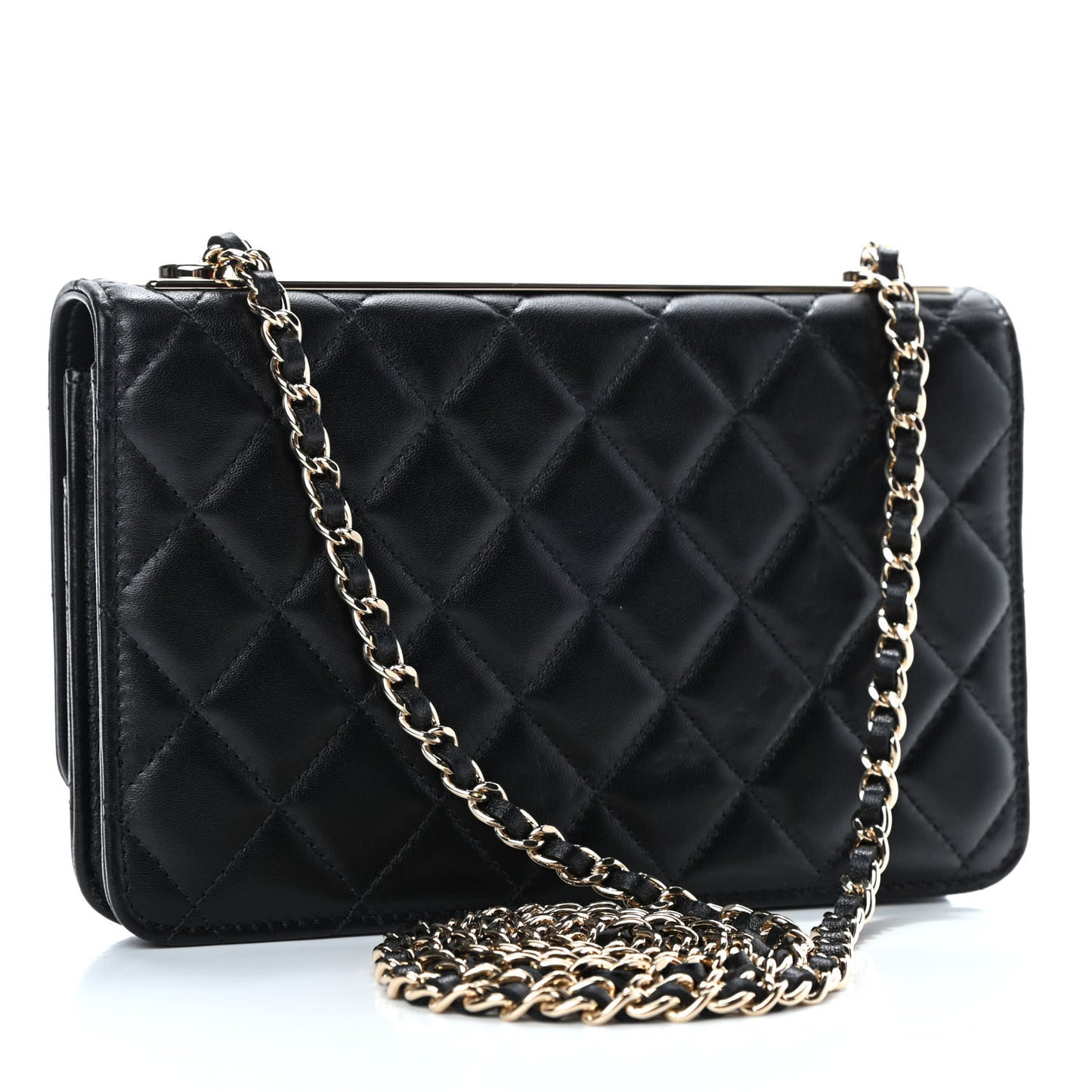 Lambskin Quilted Trendy CC Wallet On Chain WOC Black