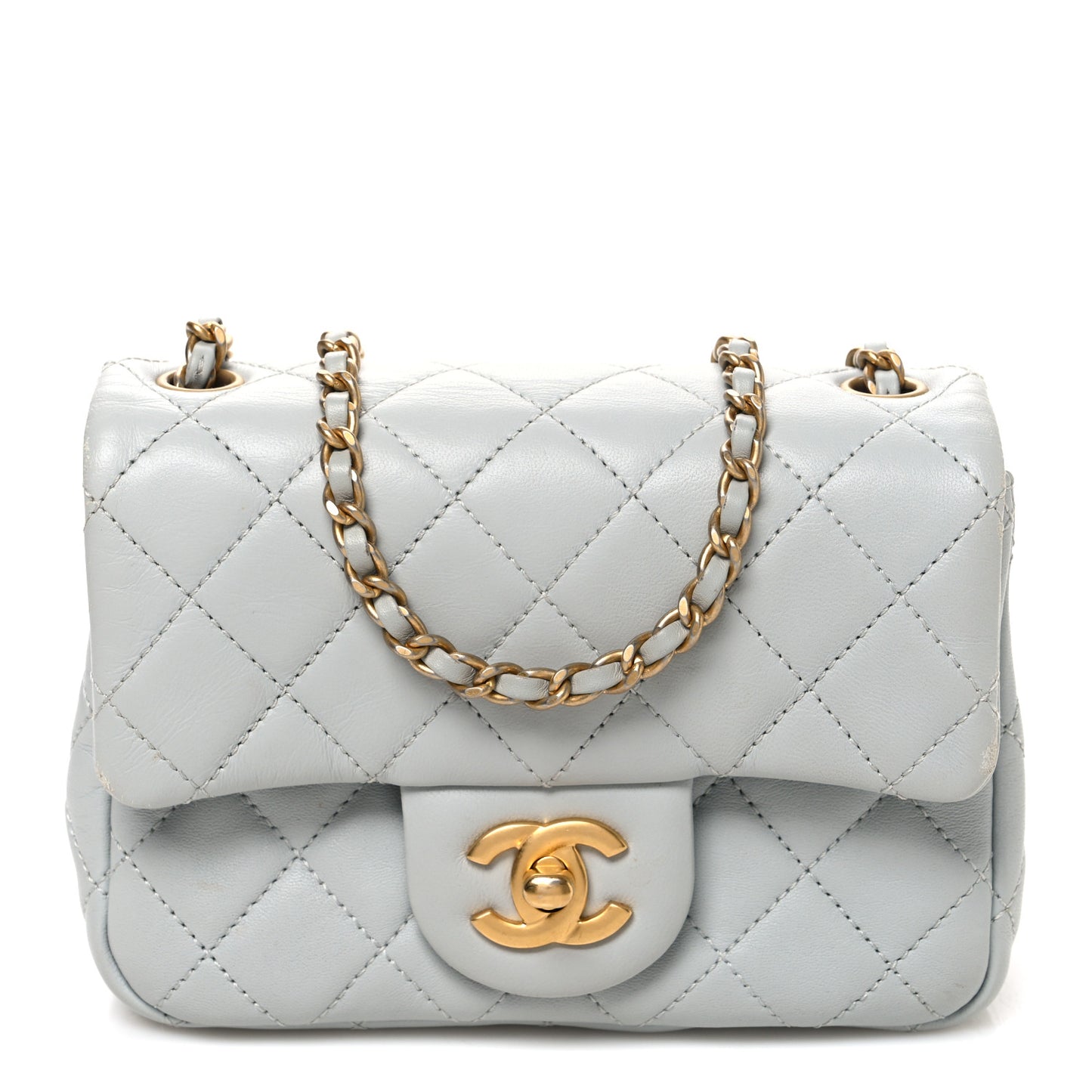 Lambskin Quilted Mini Pearl Crush Flap Light Grey