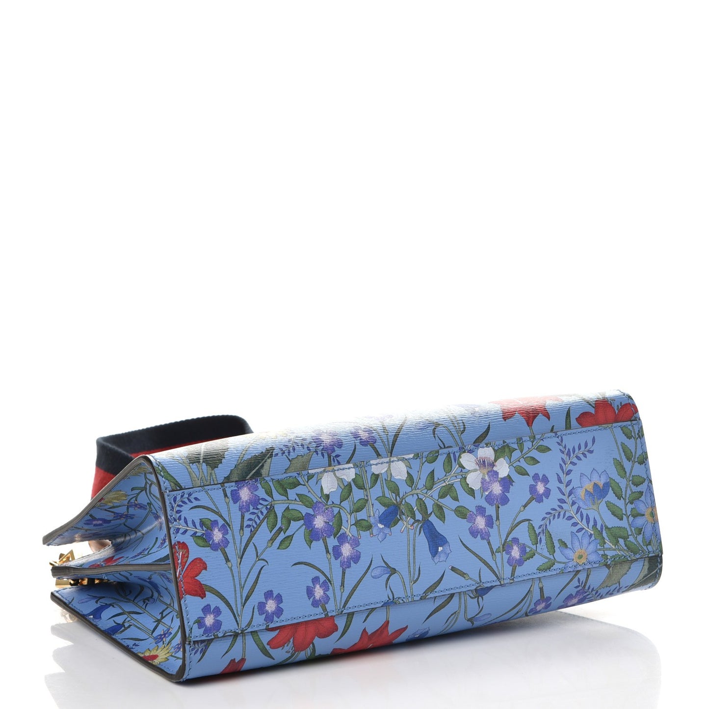 Calfskin Bamboo Web New Flora Small Nymphaea Top Handle Bag Azure
