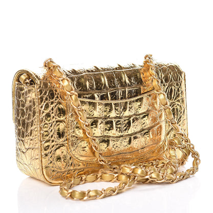 Chanel Metallic Calfskin Crocodile Embossed Cocodile Rectangular Mini Flap Gold 3 of 10