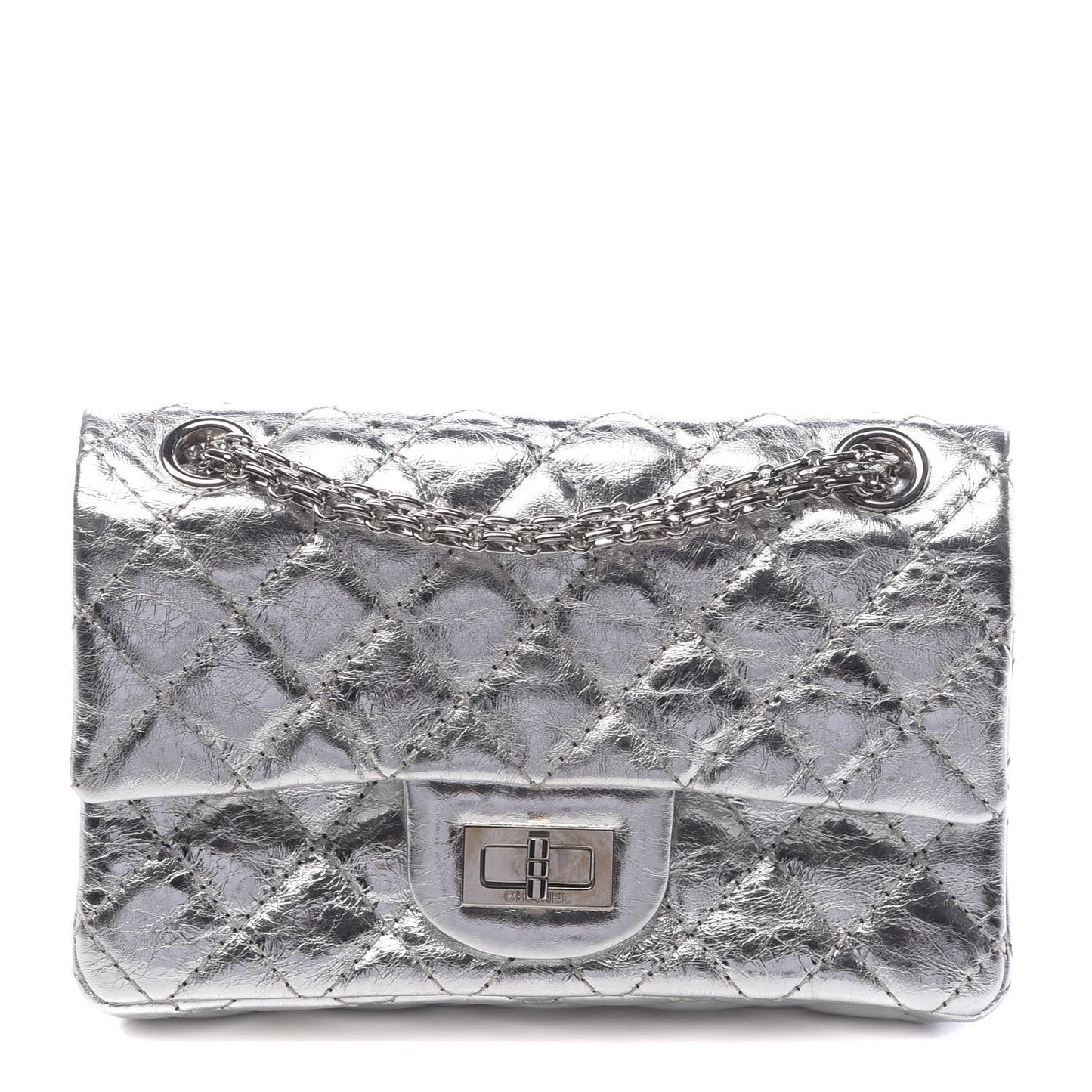 Metallic Aged Calfskin Quilted 2.55 Reissue 224 Flap Silver