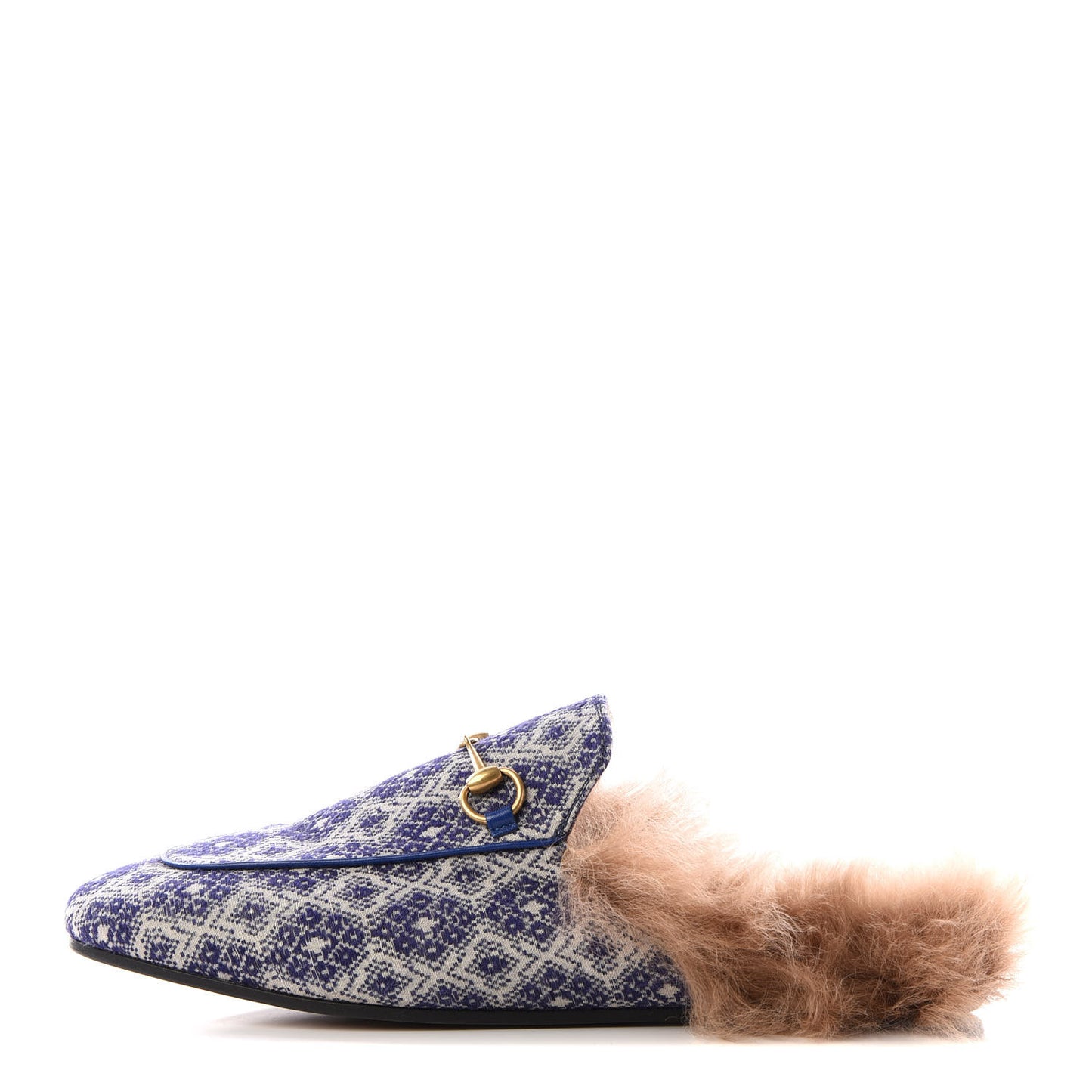 Fabric Fur Vintage Argyle Womens Princetown Slippers 39.5 Blue