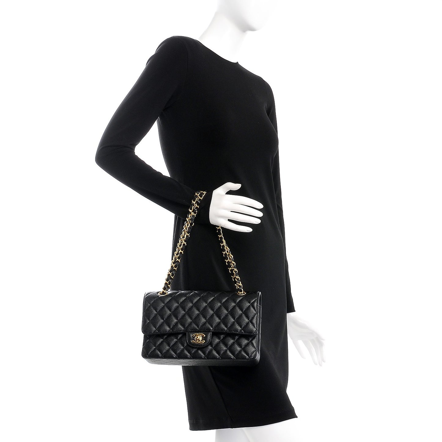 Caviar Quilted Medium Double Flap Black