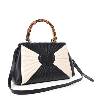 Gucci Calfskin Bamboo Trapuntata Queen Margaret Top Handle Bag Mystic White Black 3 of 8