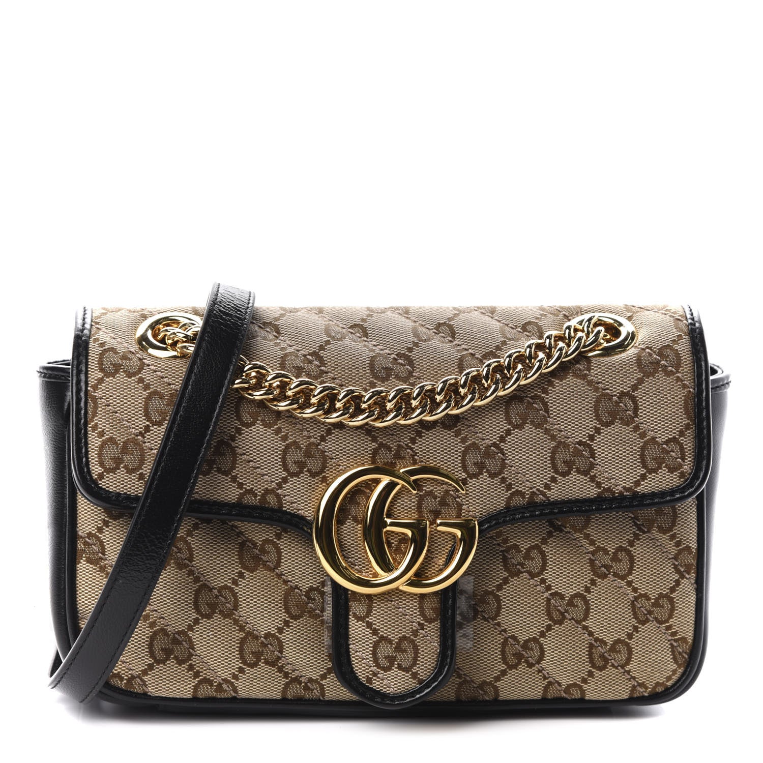 Gucci Monogram Matelasse Diagonal Mini GG Marmont Shoulder Bag Beige Black 1 of 10