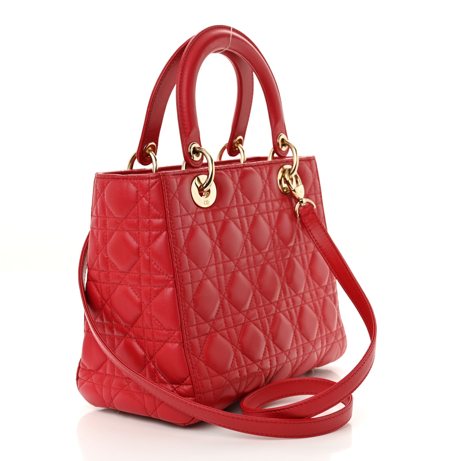 Christian Dior Lambskin Cannage Medium Lady Dior Red 3 of 11