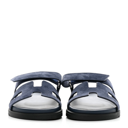 Hermes Suede Goatskin Womens Chypre Sandals 37.5 Bleu Celeste 2 of 10