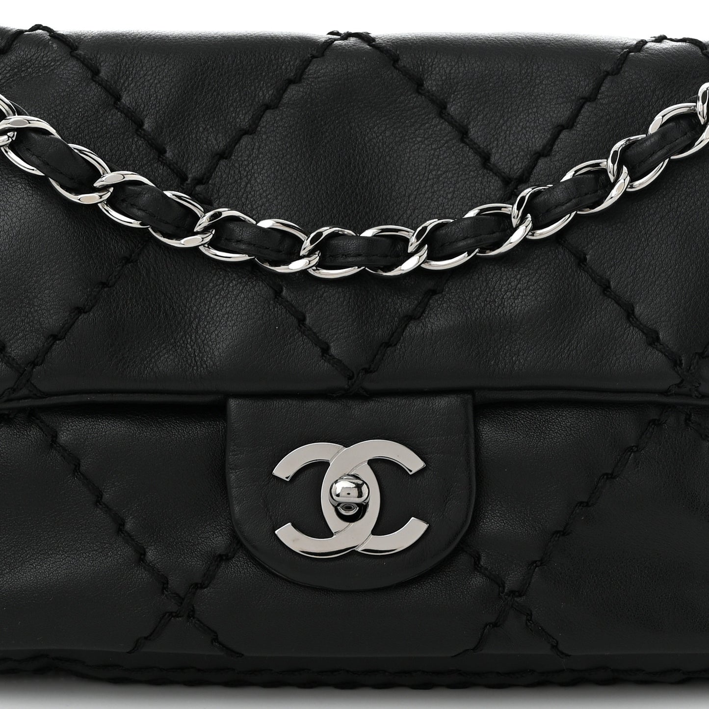 Calfskin Stitched Expandable Flap Black