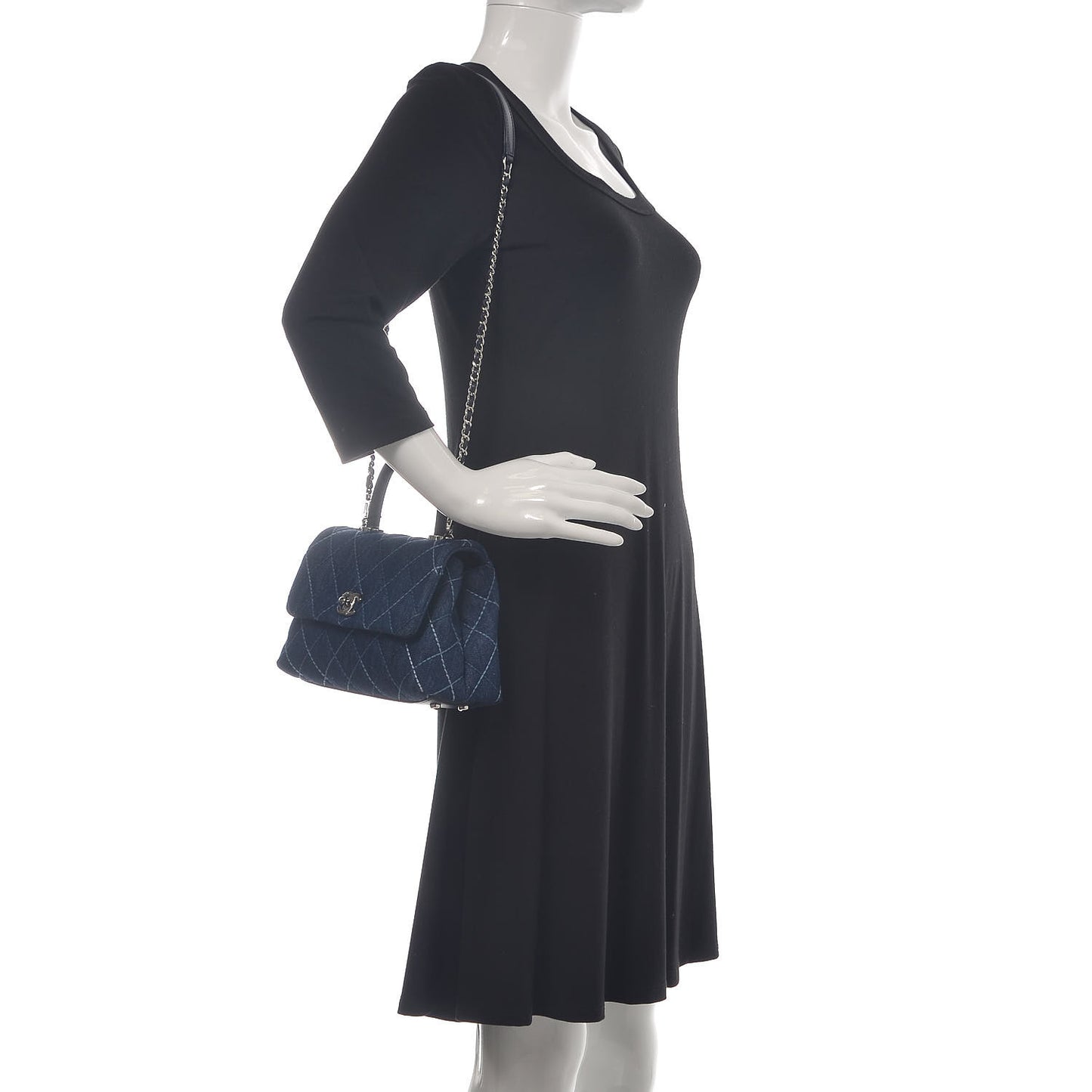 Denim Quilted Mini Coco Handle Flap Blue