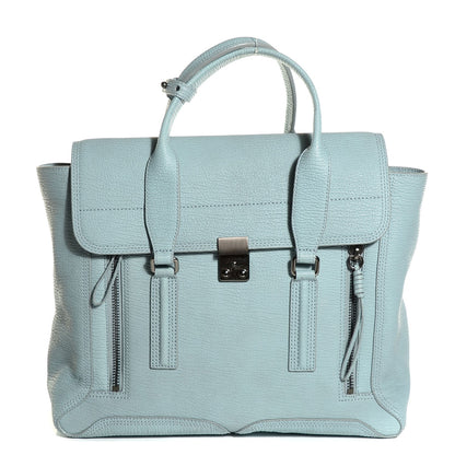 3.1 Phillip Lim 3.1 Textured Calfskin Large Pashli Satchel Light Blue 1 of 12
