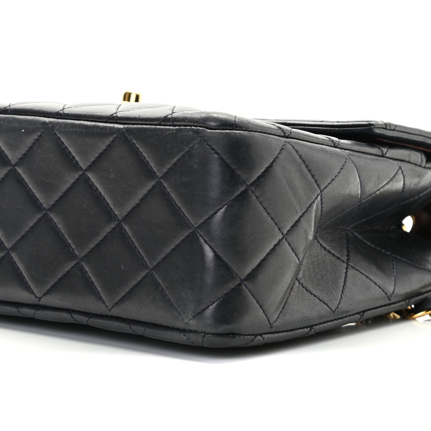 Lambskin Quilted Medium Single Flap Navy Blue