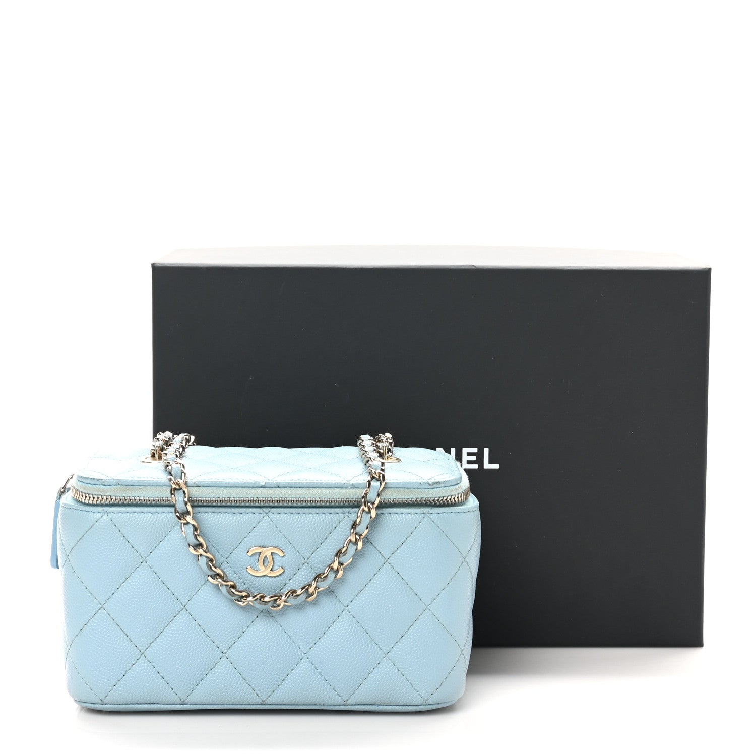 Chanel Caviar Quilted Small Tiny CC Vanity Case With Chain Light