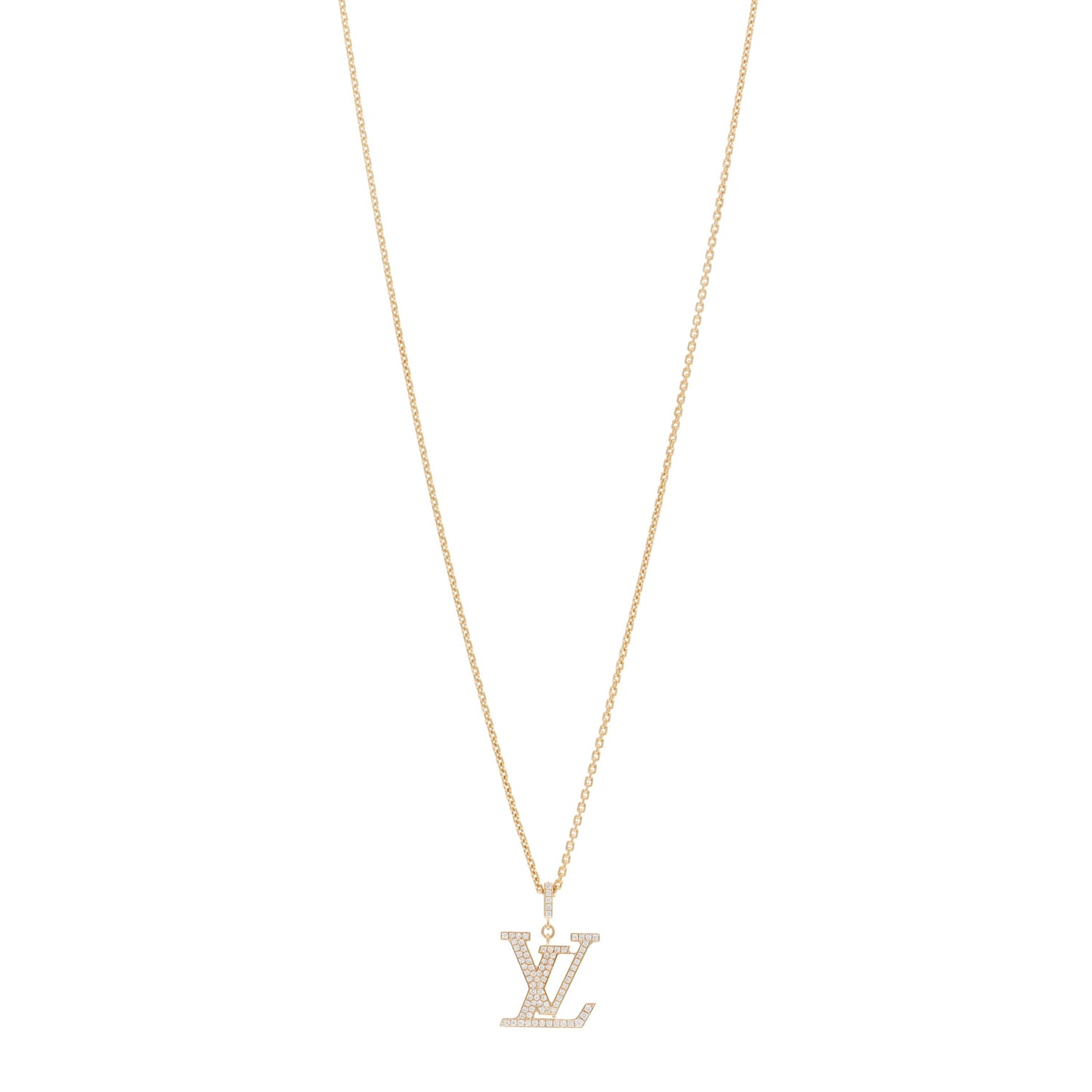 18K Yellow Gold Diamond Medium LV Pendant Necklace