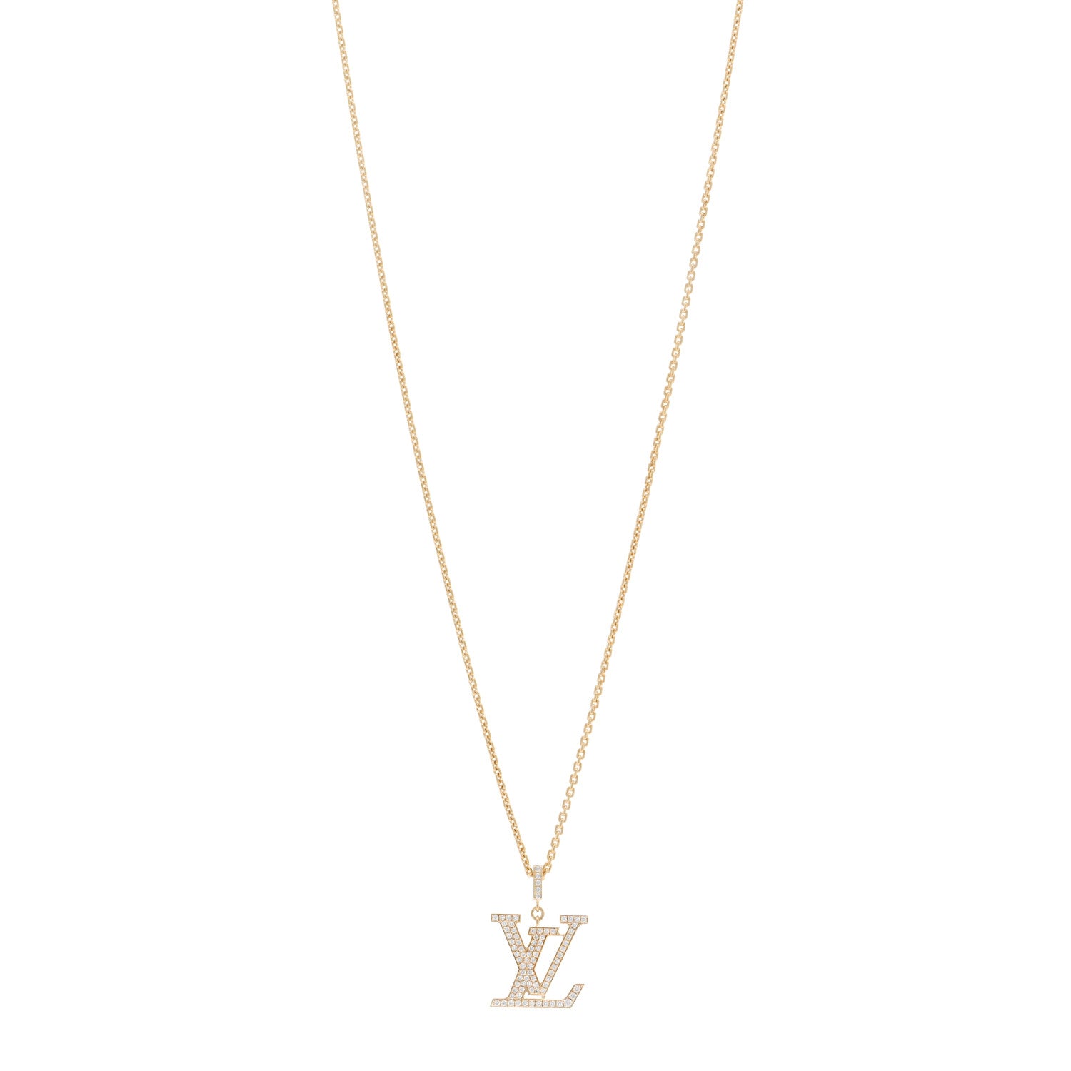 Louis Vuitton 18K Yellow Gold Diamond Medium LV Pendant Necklace 1 of 4