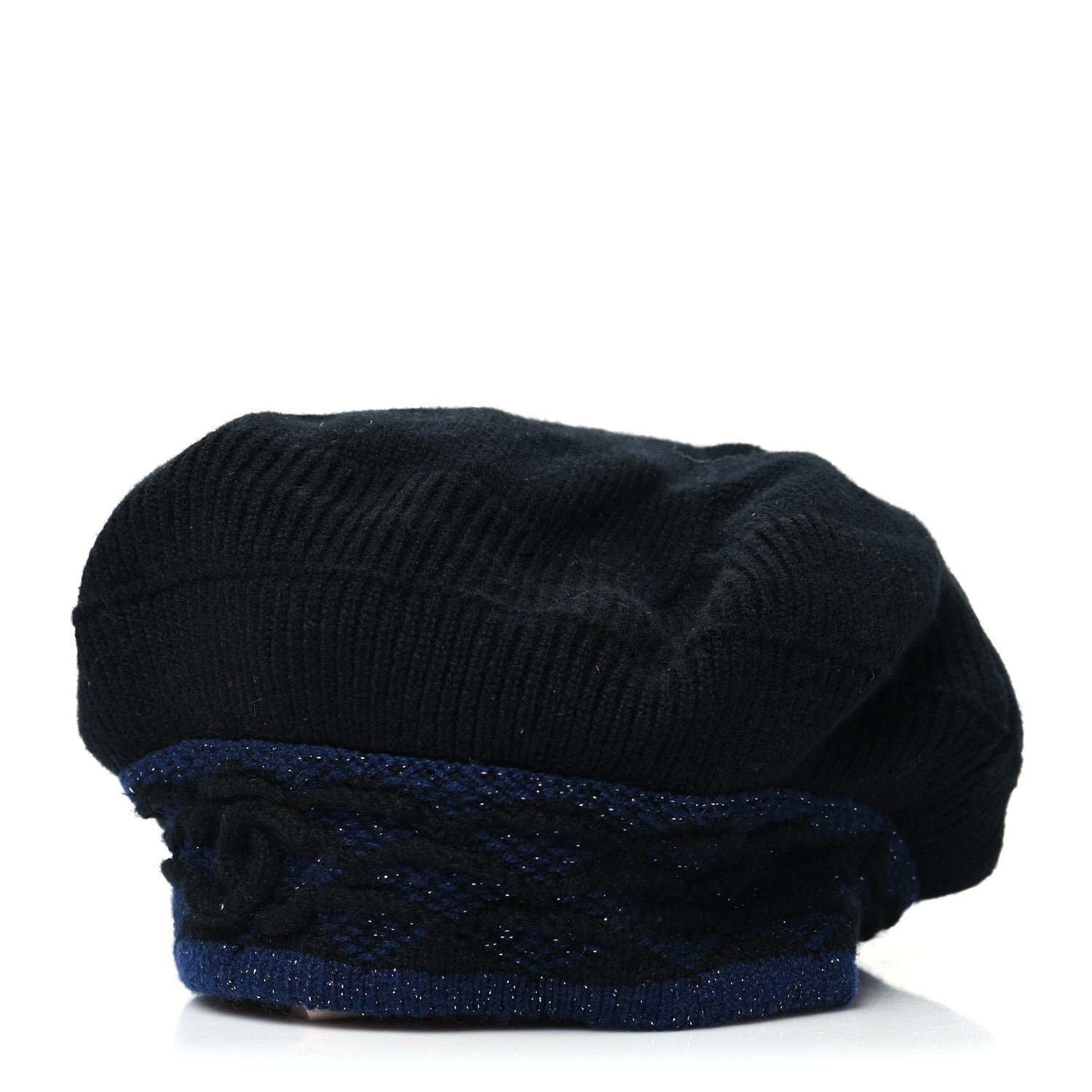 Chanel Cashmere Blend CC Beret Black Navy 2 of 8