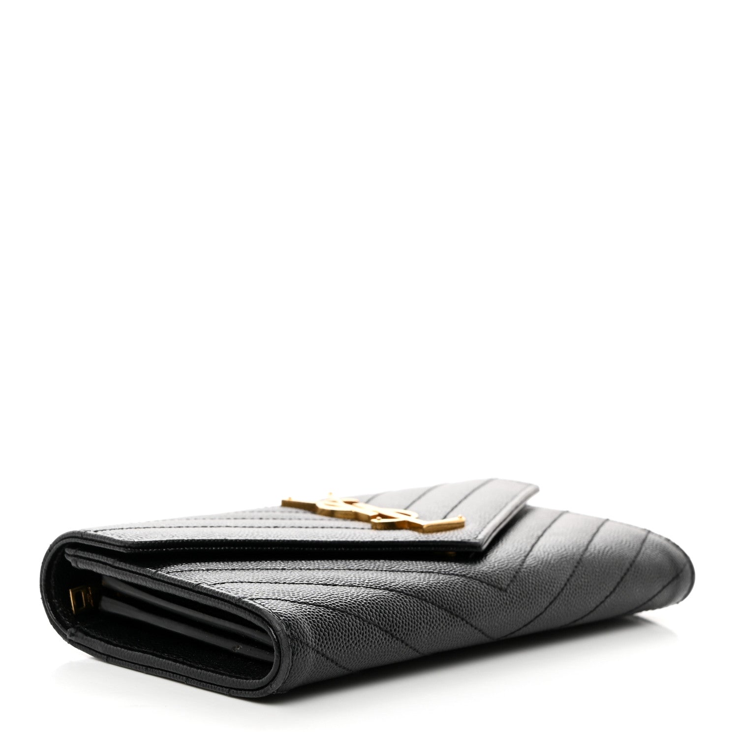 Saint Laurent SAINT LAURENT Grain De Poudre Matelasse Chevron Monogram Flap Wallet Black 4 of 7