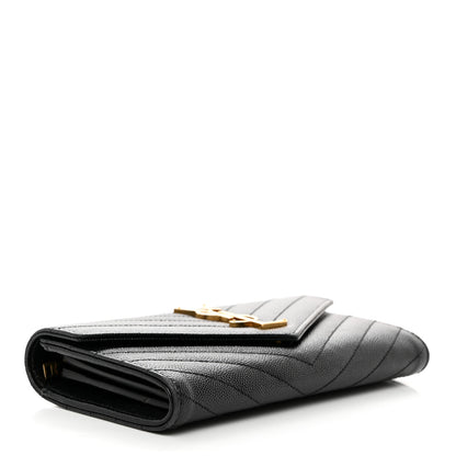 Saint Laurent SAINT LAURENT Grain De Poudre Matelasse Chevron Monogram Flap Wallet Black 4 of 7