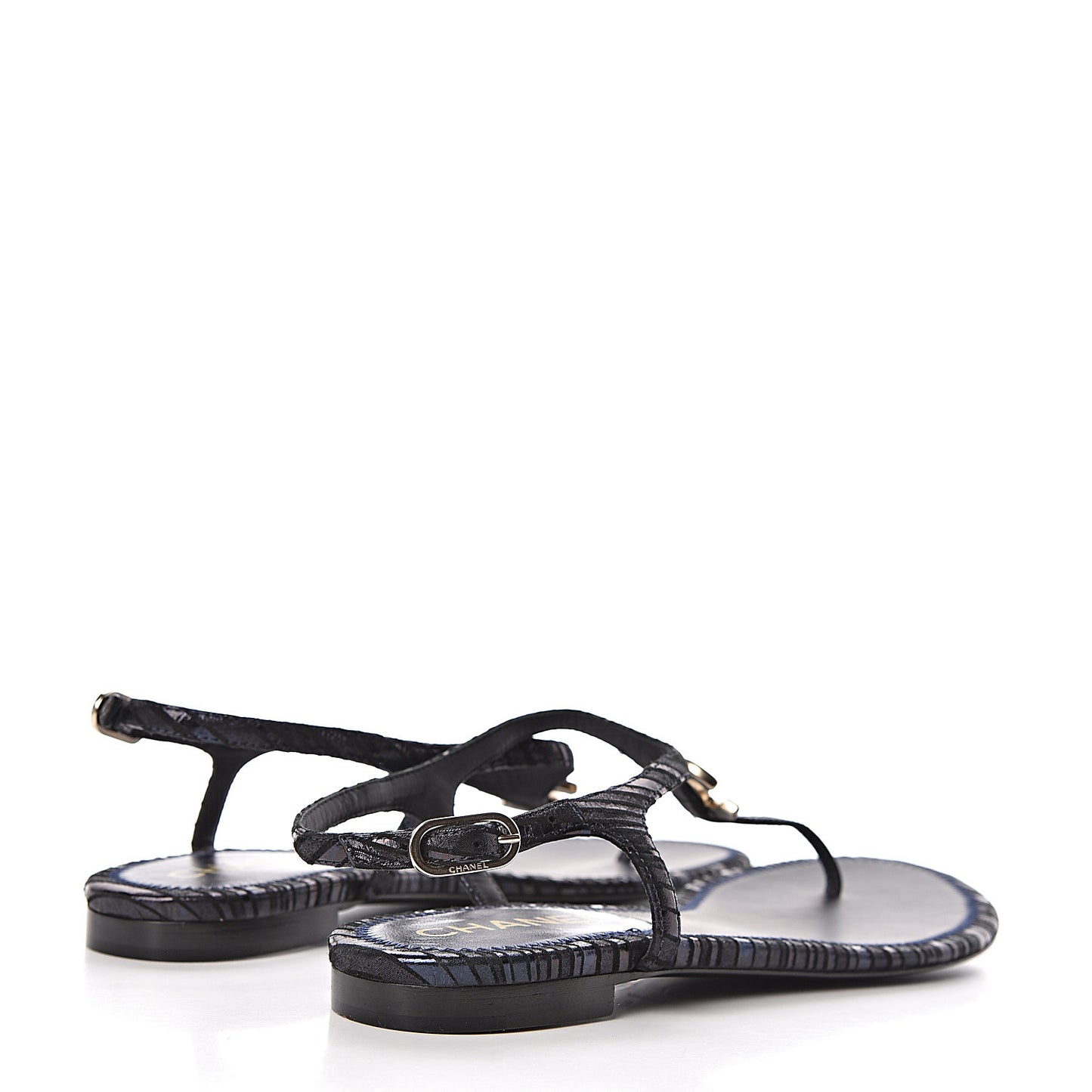 Fantasy Goatskin Suede CC Chain Thong Sandals 36 Navy Black