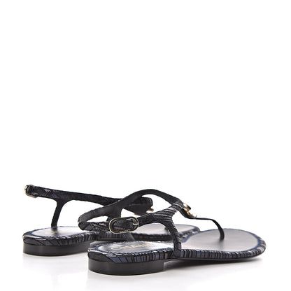Chanel Fantasy Goatskin Suede CC Chain Thong Sandals 36 Navy Black 4 of 8