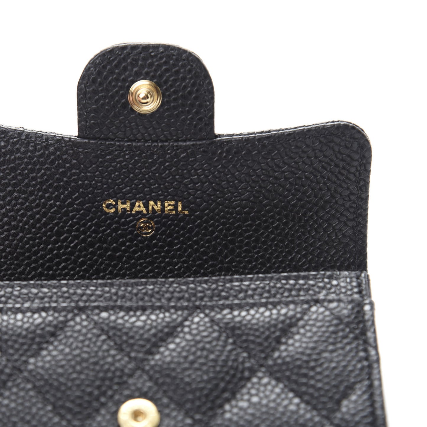 Caviar Quilted Flap Card Holder Wallet Black