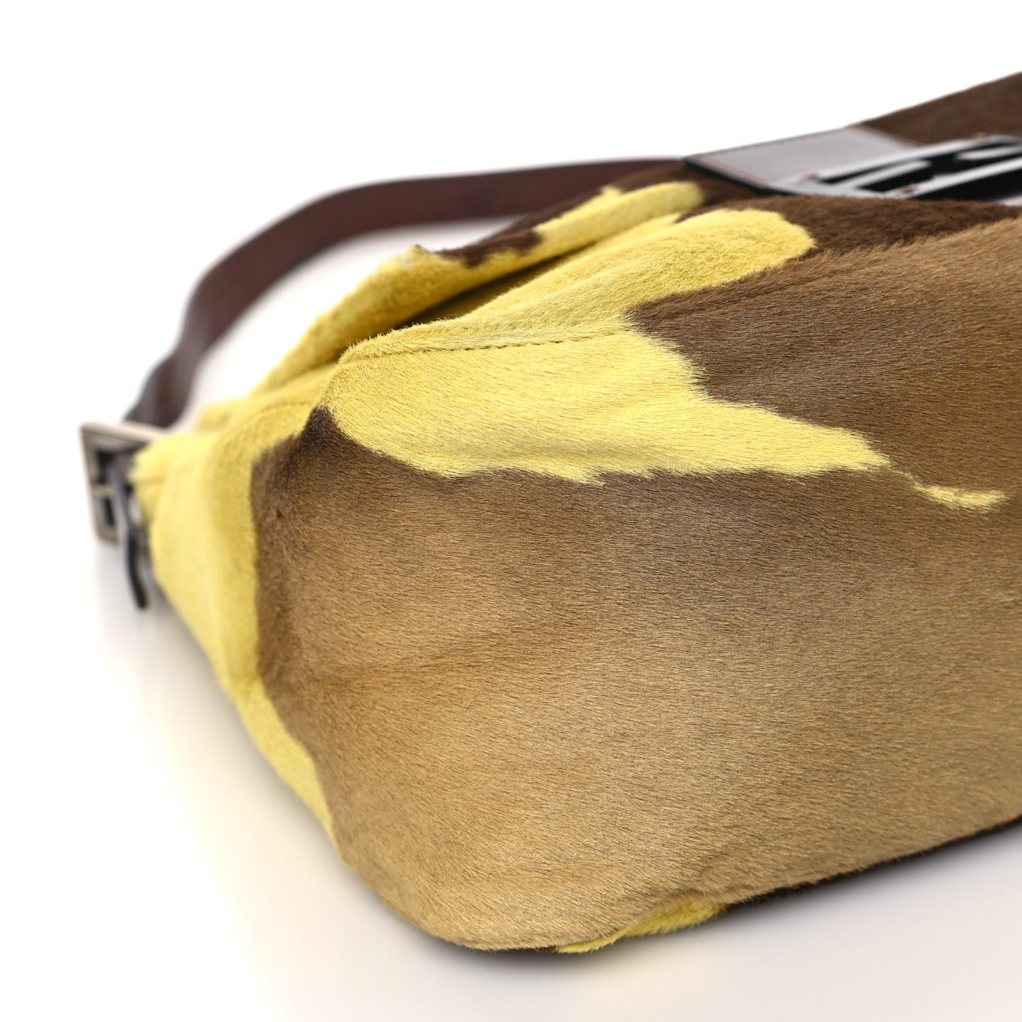 Calf Hair Cow Print Mama Baguette Yellow Brown