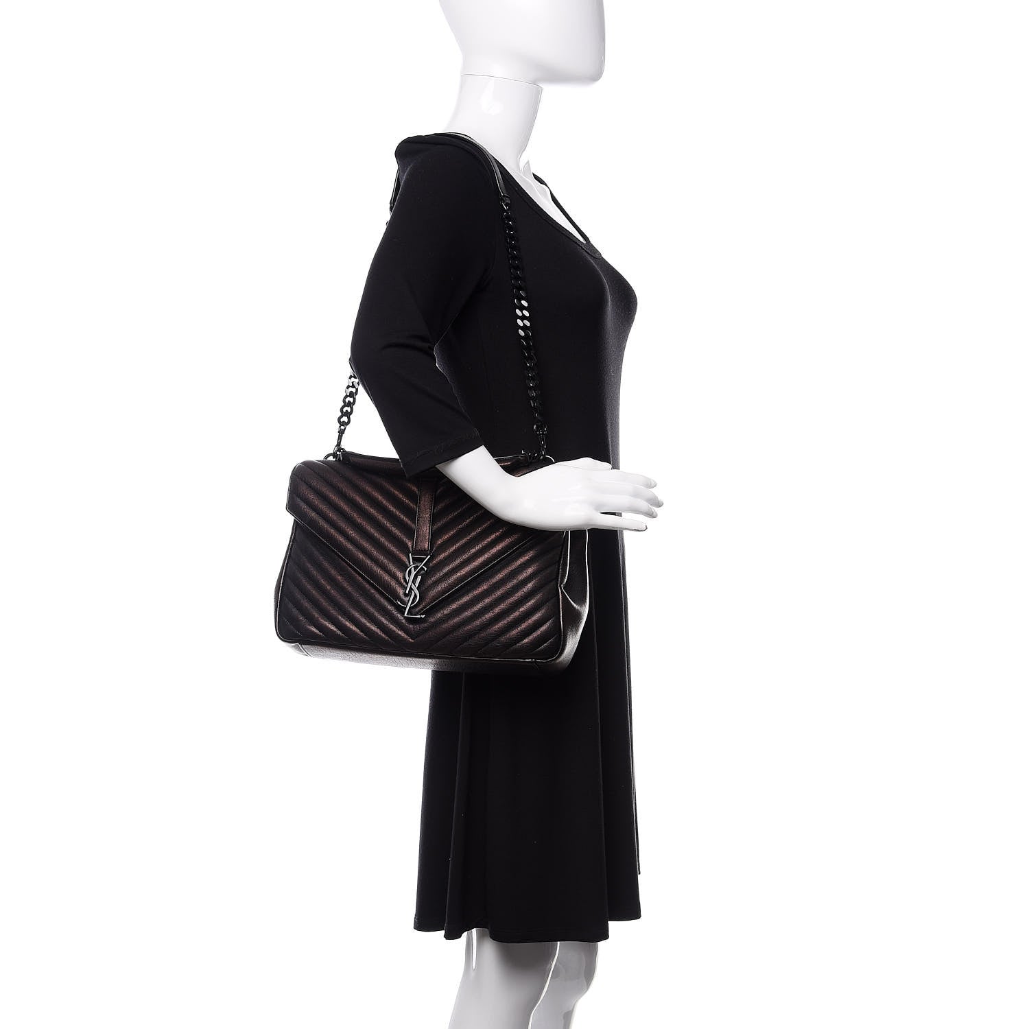Saint Laurent Sheepskin Matelasse Chevron Monogram Monochrome Large College Satchel Black 2 of 15