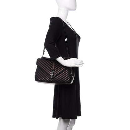 Saint Laurent Sheepskin Matelasse Chevron Monogram Monochrome Large College Satchel Black 2 of 15