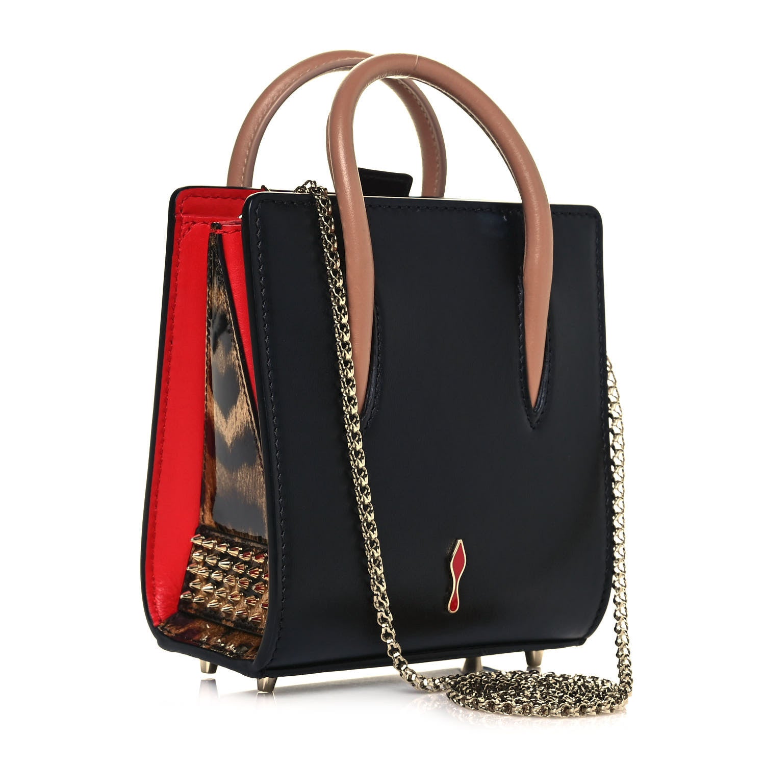 Christian Louboutin Calfskin Patent Leopard Studded Nano Paloma Black 2 of 17