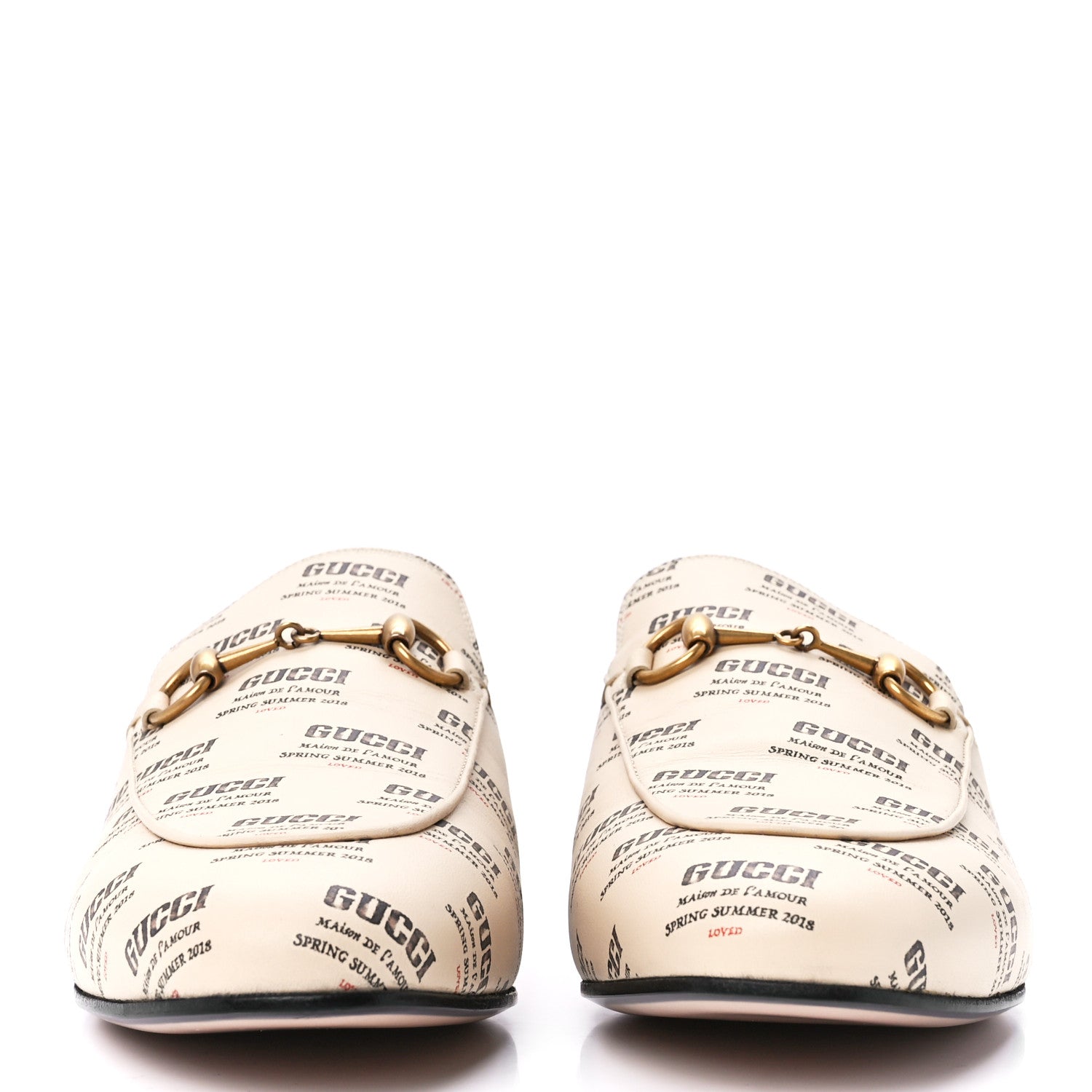 Gucci Calfskin Stamp Print Womens Princetown Slippers 39 Soy Black 2 of 8