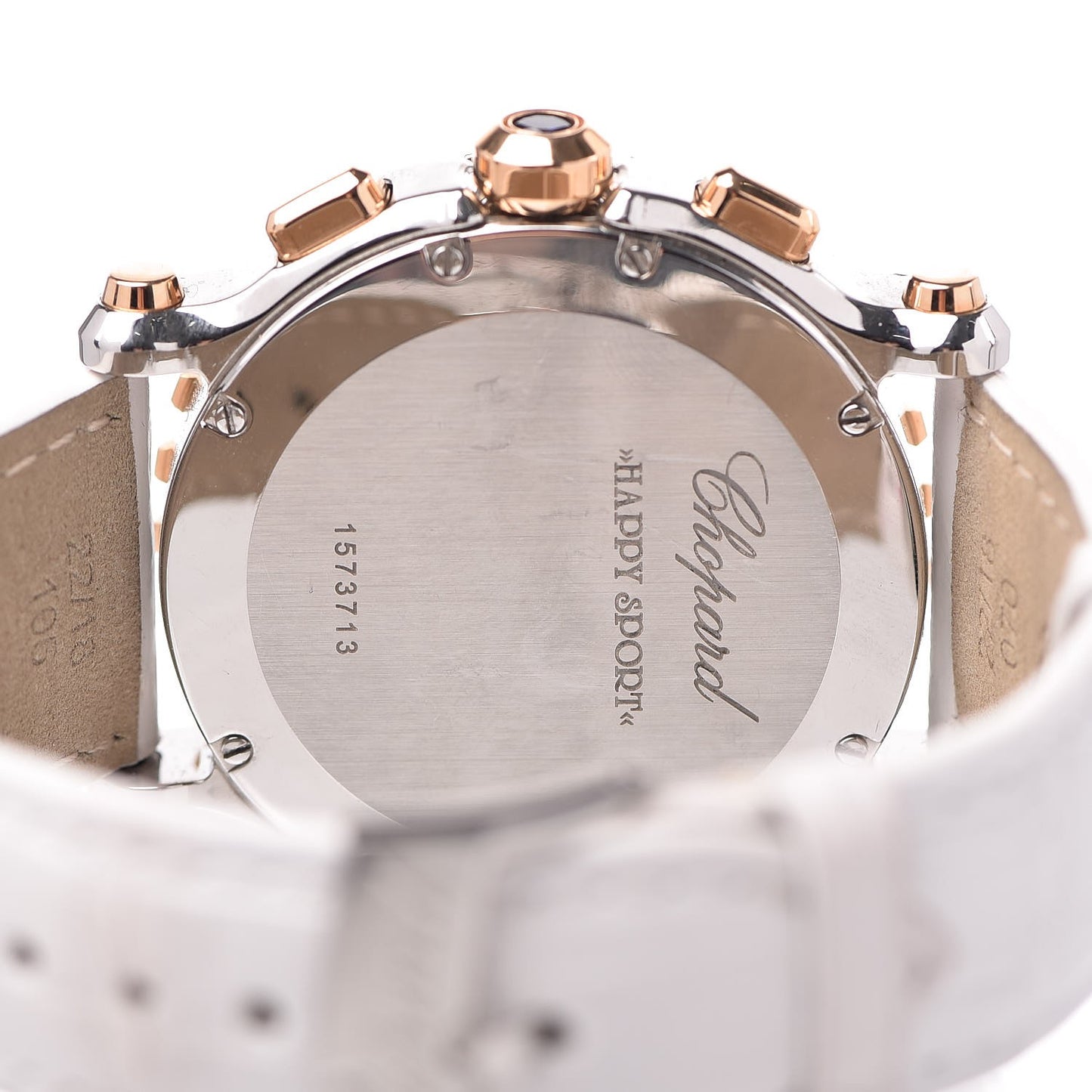 Stainless Steel 18K Rose Gold Alligator 5 Diamond 42mm Happy Sport Chronograph Quartz Watch