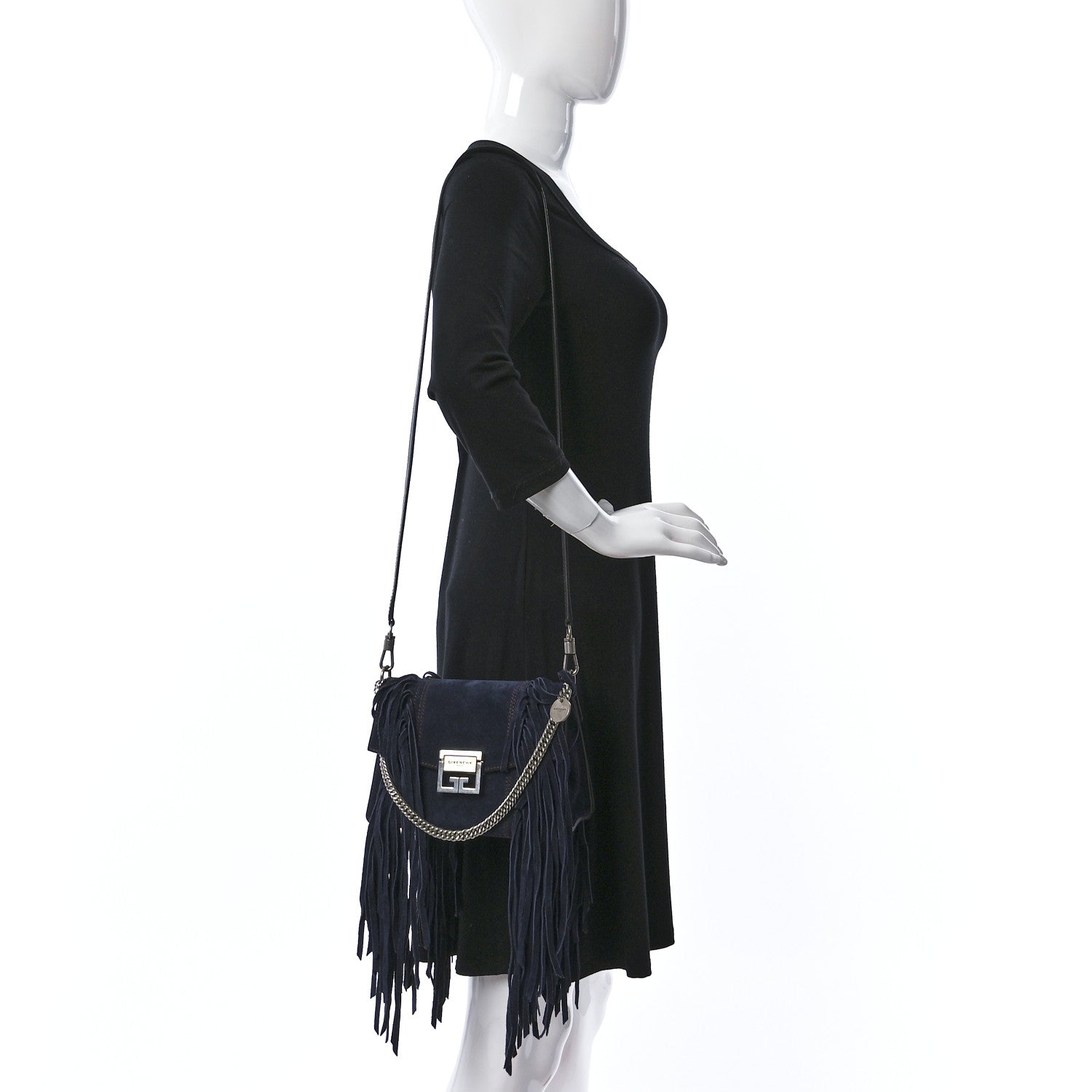 Givenchy Suede Fringe Small GV3 Shoulder Bag Blue 3 of 11