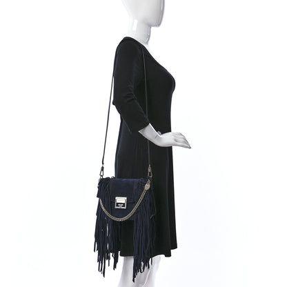 Givenchy Suede Fringe Small GV3 Shoulder Bag Blue 3 of 11