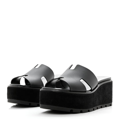 Hermes Calfskin Suede Eze 30 Sandals 38 Black 3 of 12