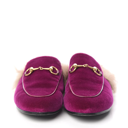 Gucci Velvet Fur Womens Princetown Slippers 35 Fucsia Violet Cyclamen Natural 2 of 8