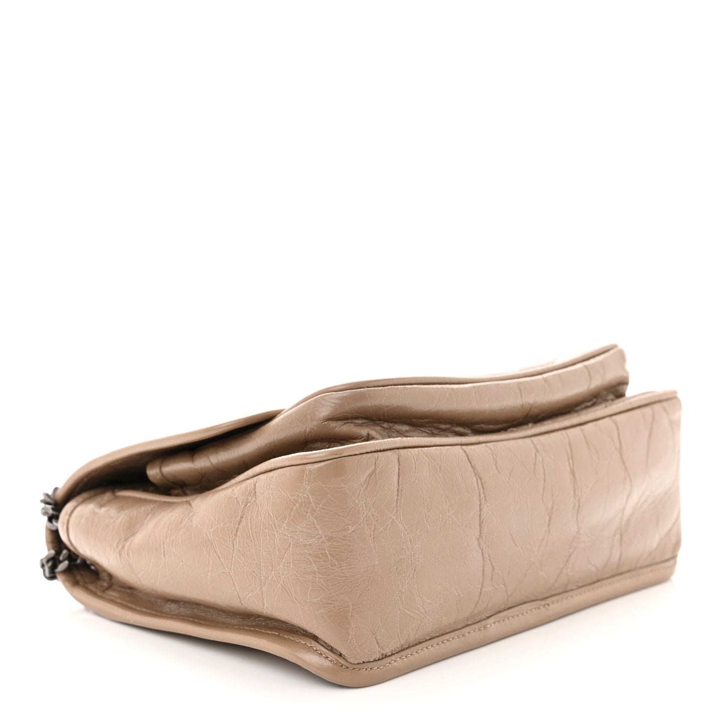SAINT LAURENT Crinkled Calfskin Matelasse Monogram Baby Niki Chain Satchel Light Taupe