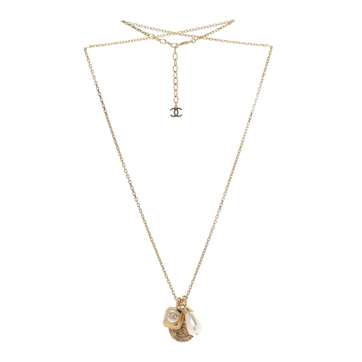 Chanel Crystal Pearl Necklace Gold 3 of 7