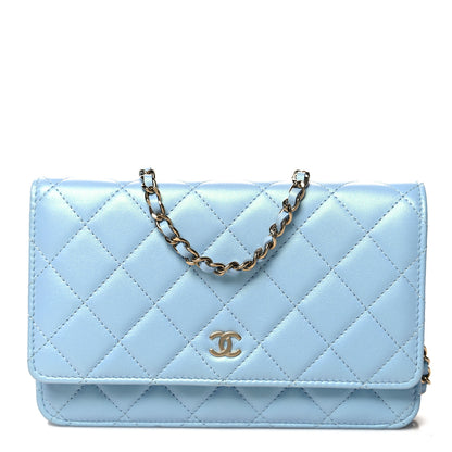Chanel Lambskin Quilted Mini Wallet On Chain WOC Light Blue 1 of 12