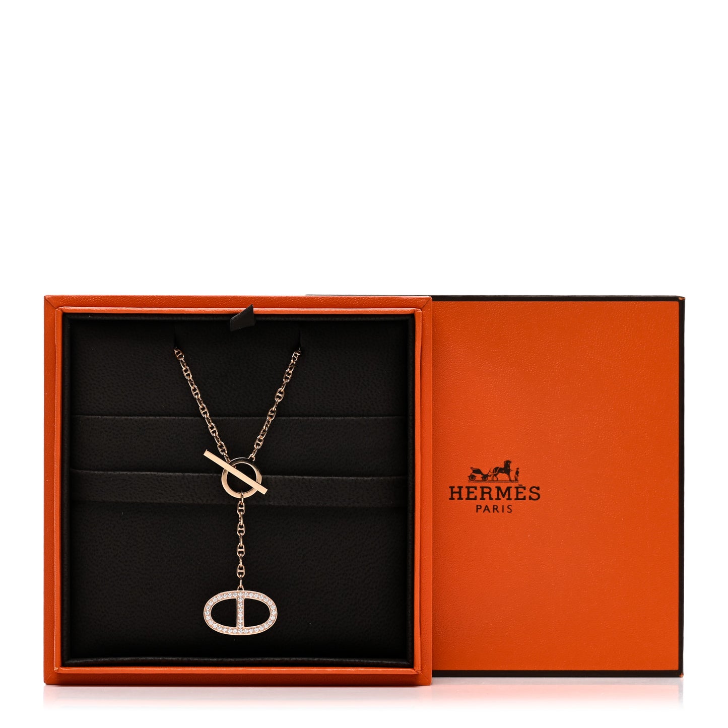 18K Rose Gold Diamond GM Chaine D'Ancre Contour Pendant Necklace SH
