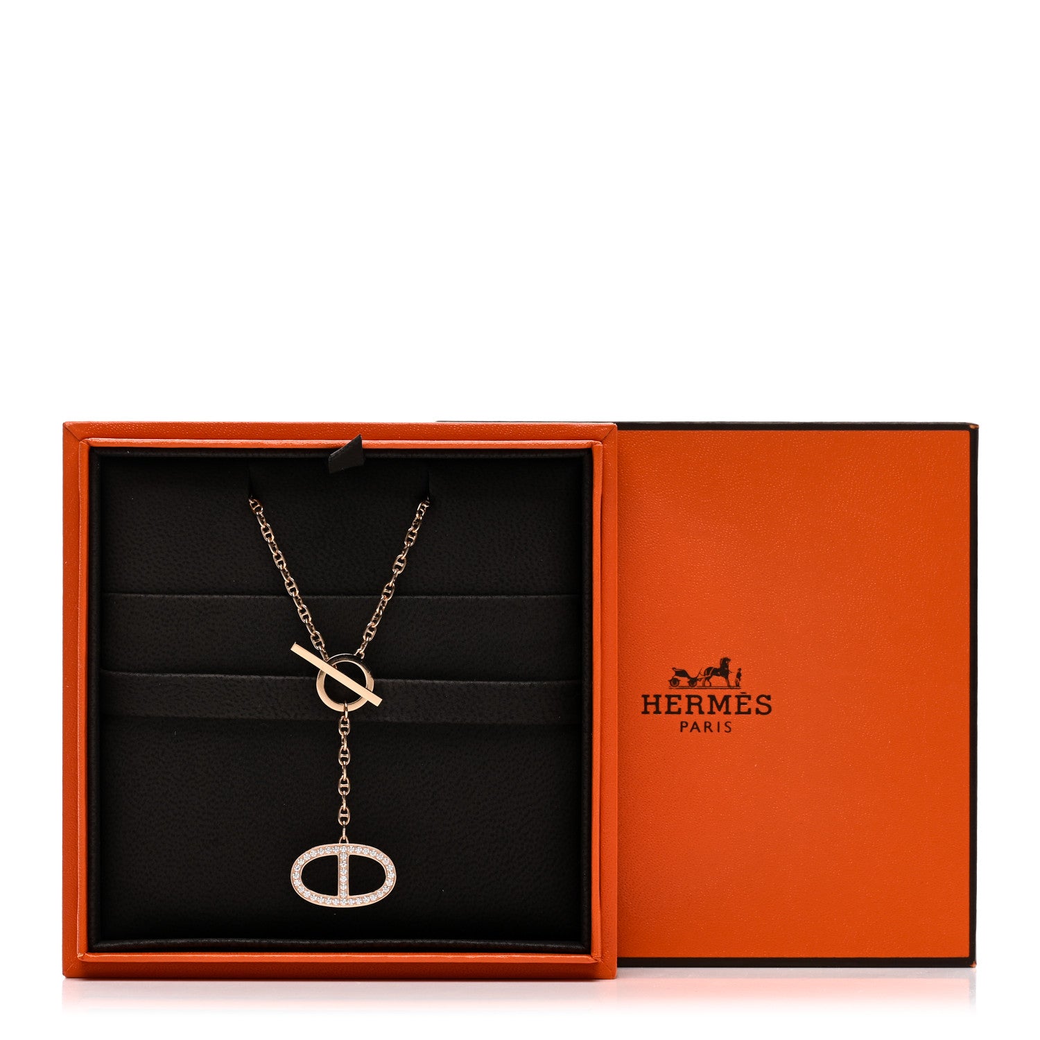 Hermes 18K Rose Gold Diamond GM Chaine D'Ancre Contour Pendant Necklace SH 5 of 5
