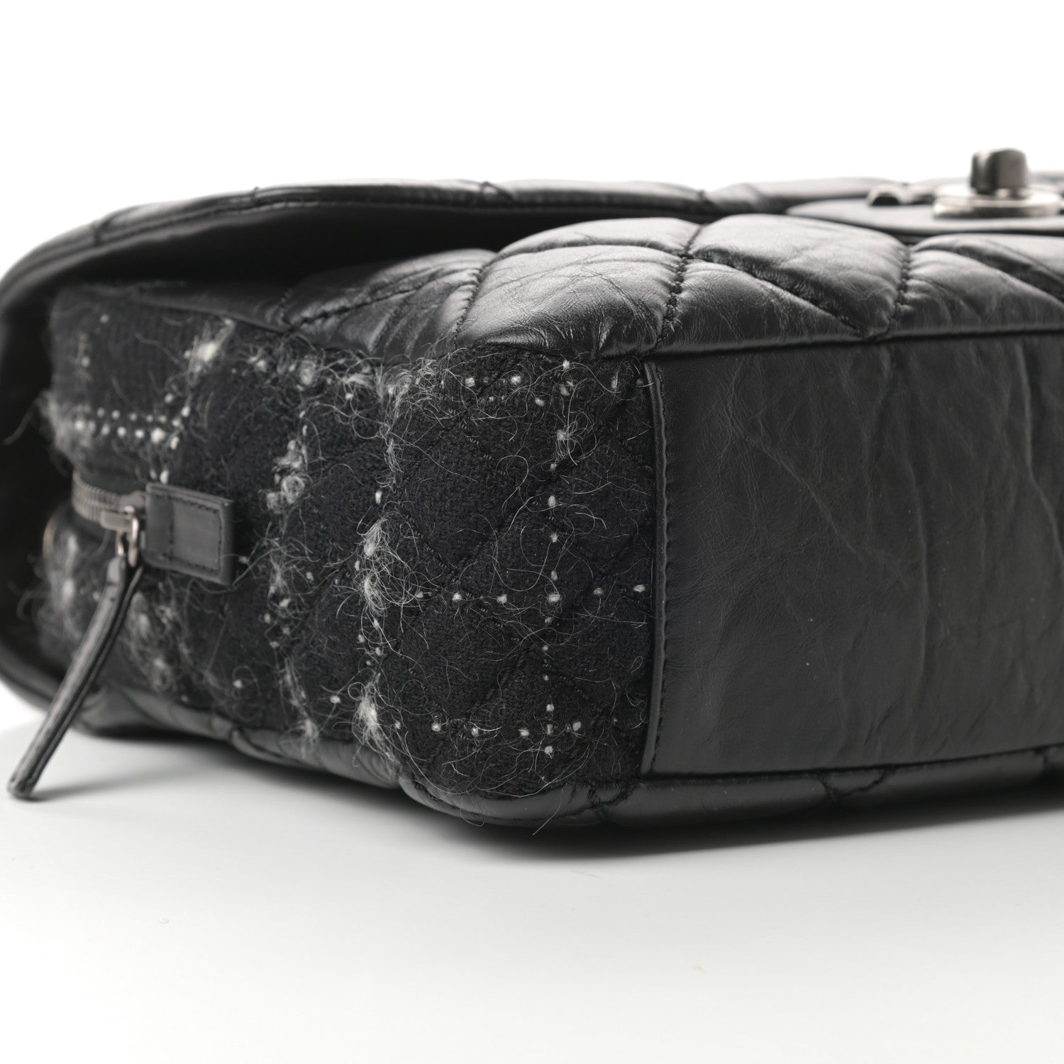 Chanel Aged Calfskin Tweed Jumbo New Portobello Flap Black 9 of 14