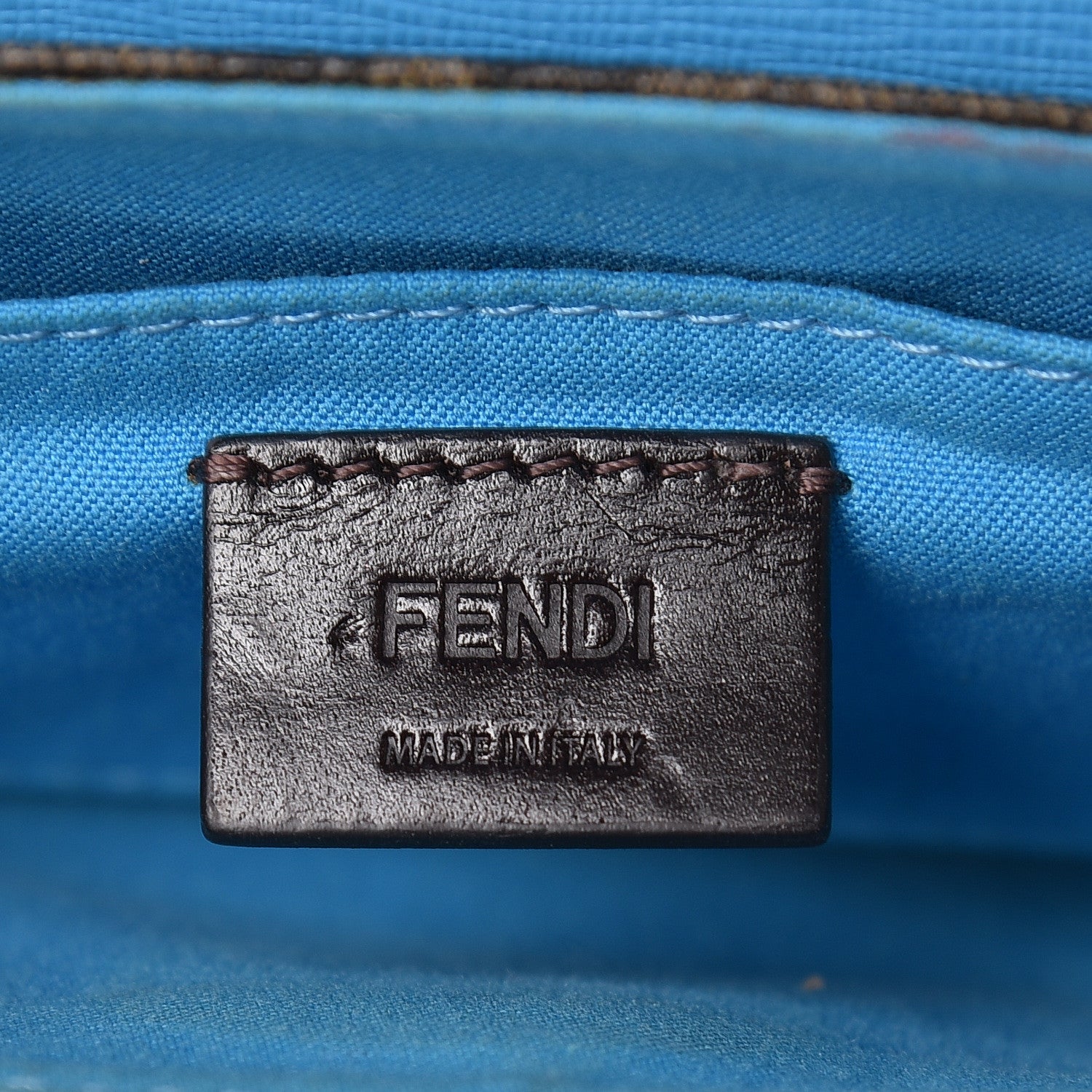 Fendi Zucca Spalmati Vitello Elite Flap Crossbody Bag Tobacco Turchese 8 of 10