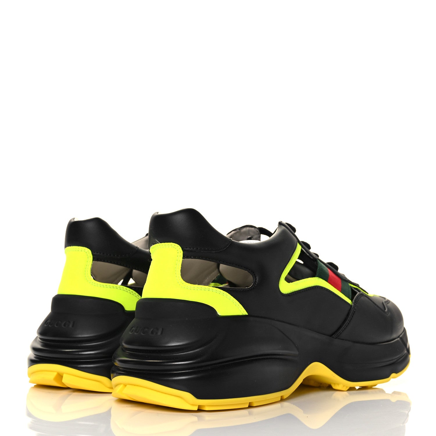 Gucci Demetra Web Mens Rhyton Cut Out Sneakers 10 Black Yellow Fluo 4 of 10
