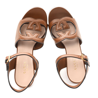 Gucci Cosmos Softy Calfskin Wooden Interlocking G Cut-Out 30/120mm Platform Sandals 36 Cuir 2 of 8