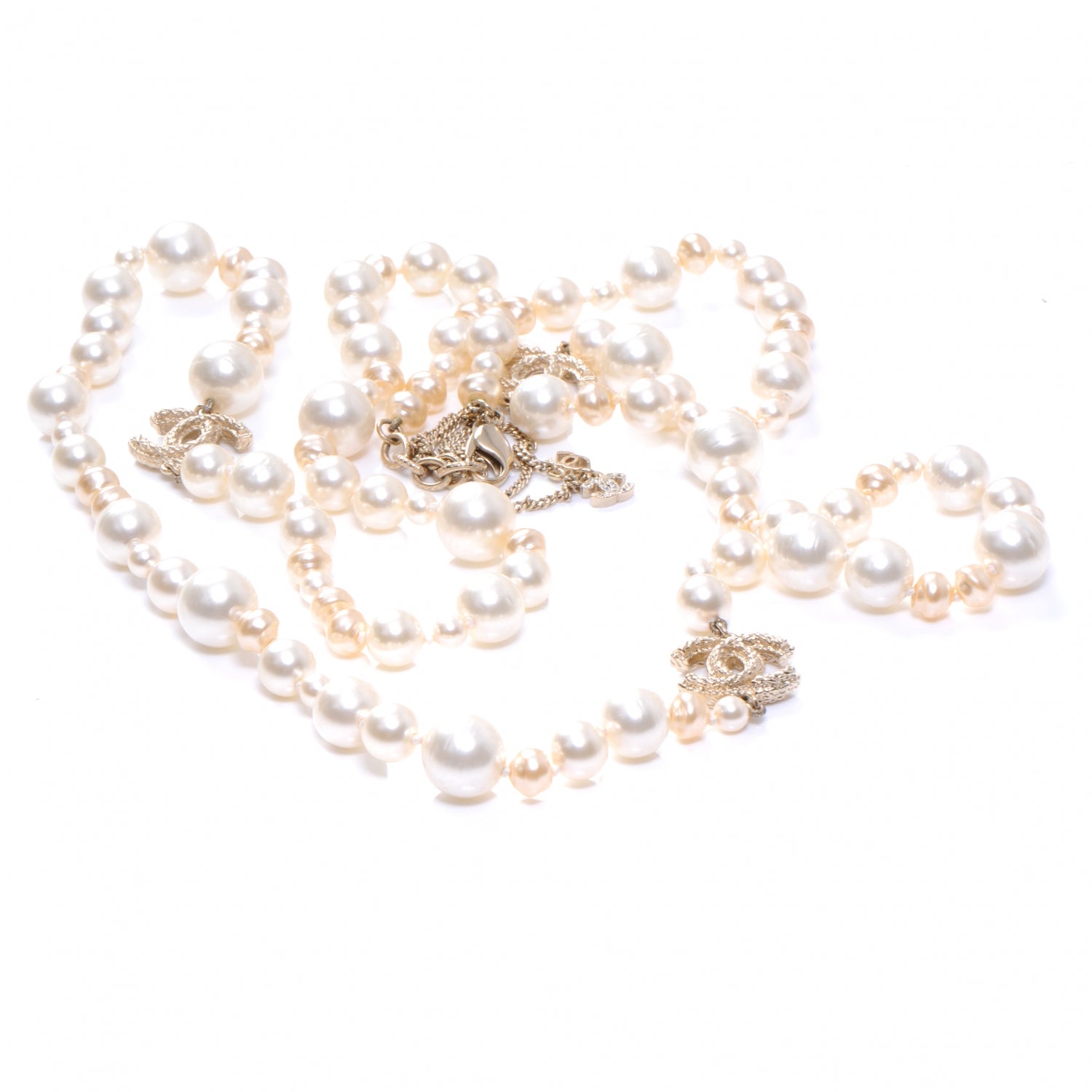 Chanel Classic CC Long Irregular Pearl Necklace Gold 7 of 7