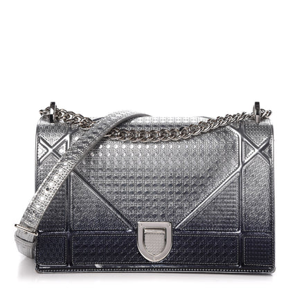 Christian Dior Metallic Patent Micro-Cannage Gradient Medium Diorama Flap Bag Silver Blue 1 of 9