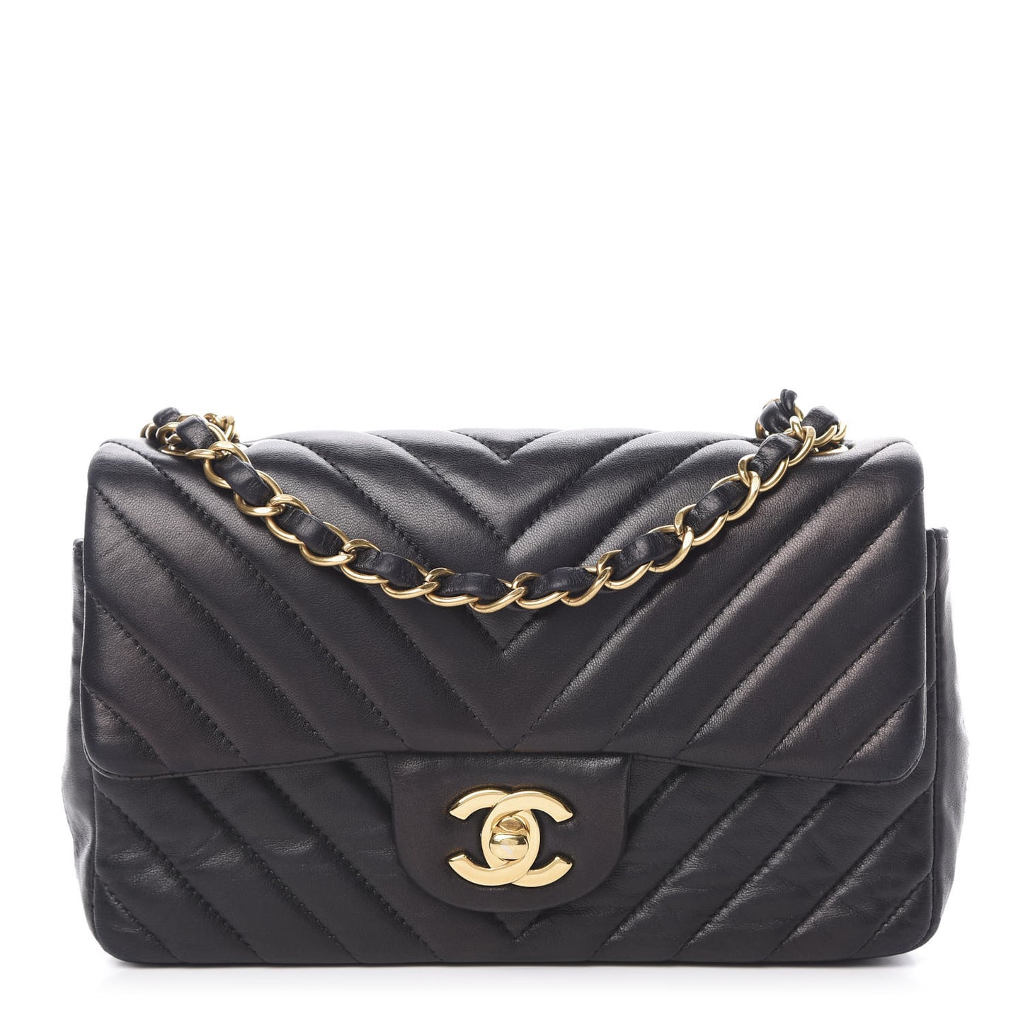 Lambskin Chevron Quilted Mini Rectangular Flap Black