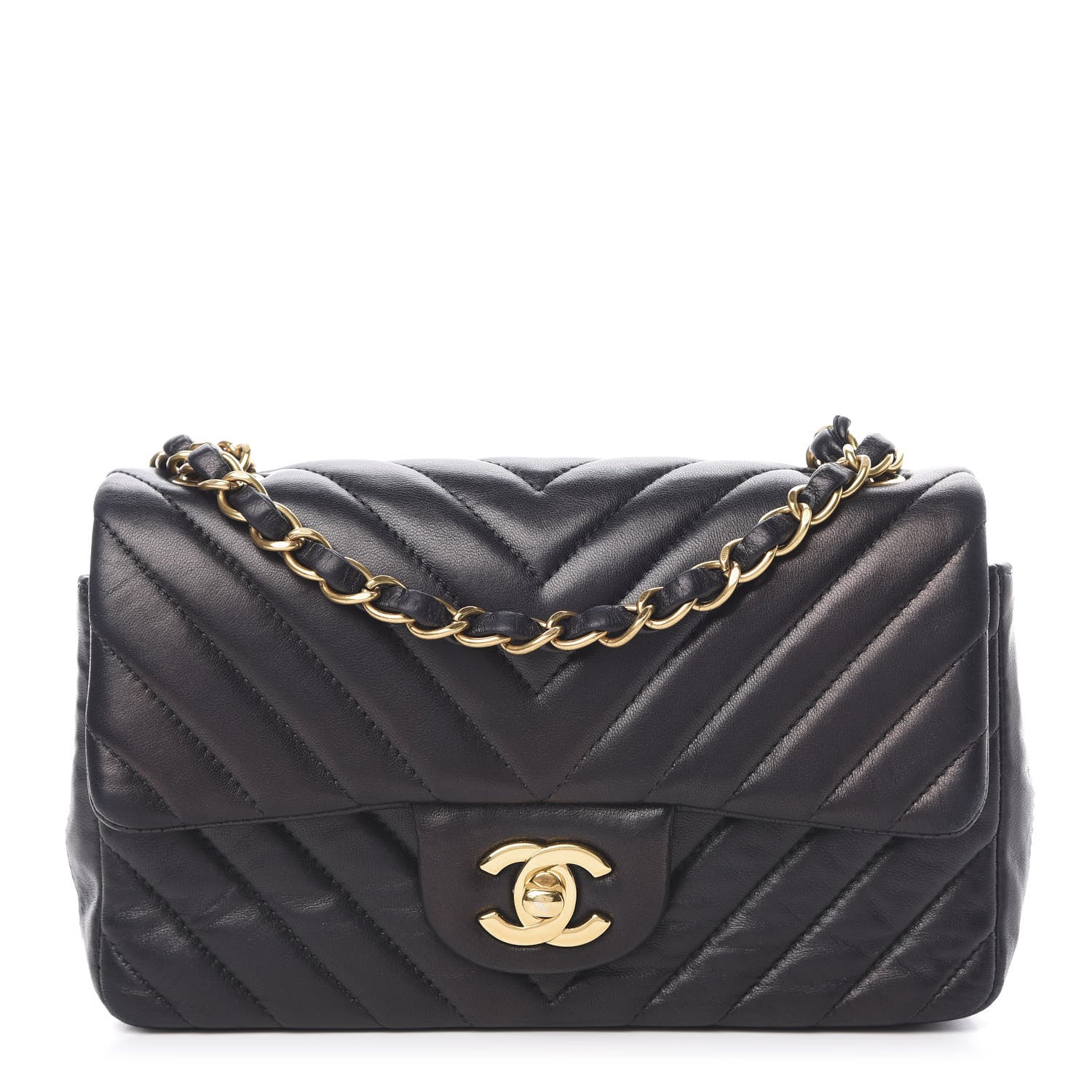 Chanel Lambskin Chevron Quilted Mini Rectangular Flap Black 1 of 13