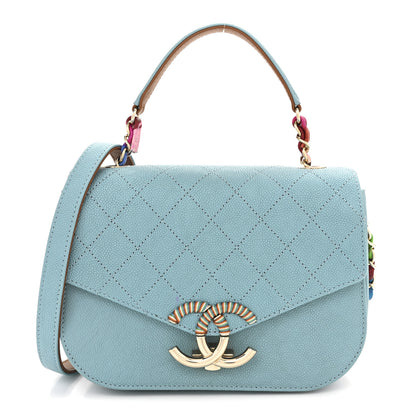 Chanel Grained Calfskin Quilted Small Cuba Top Handle Flap Blue 1 of 10