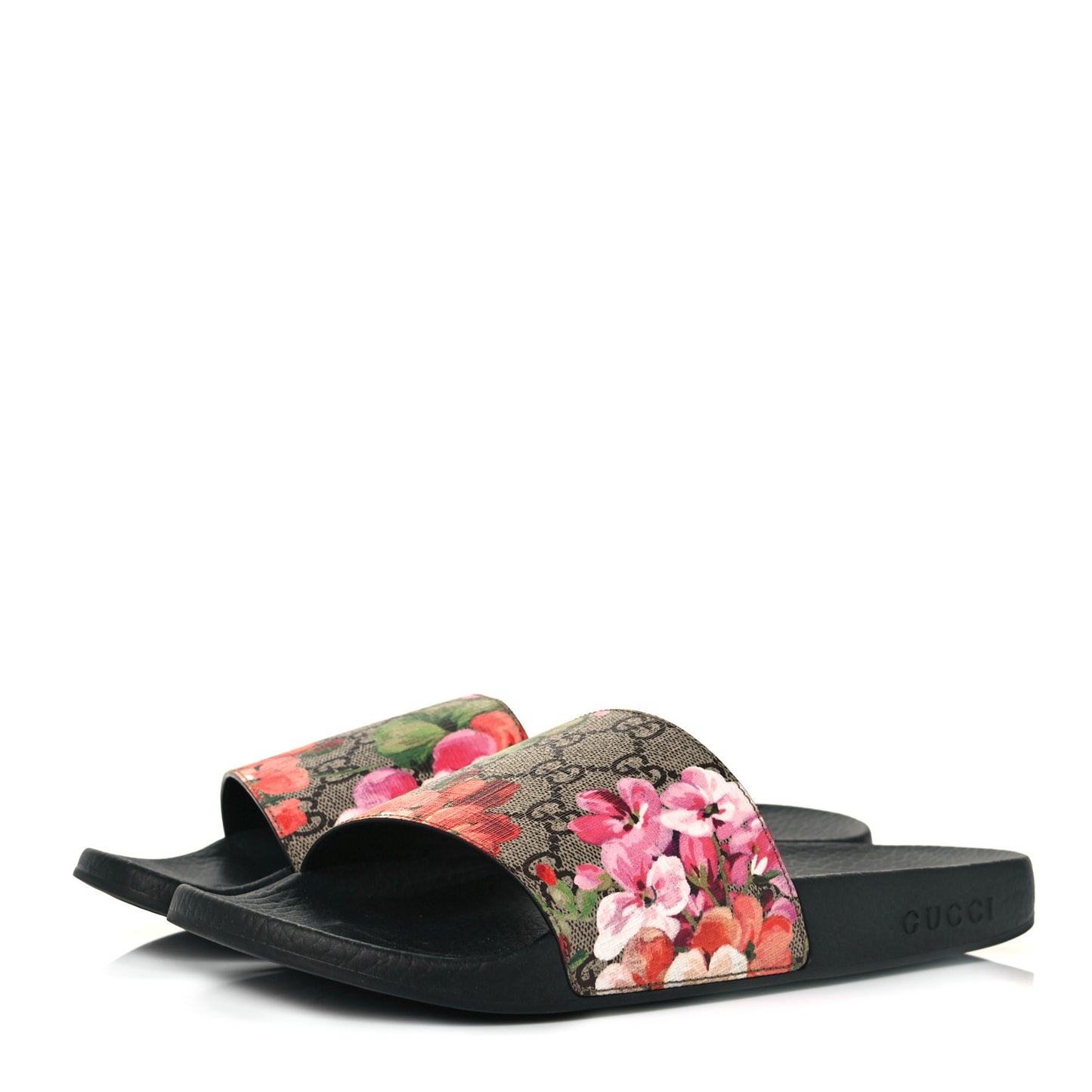 GG Supreme Monogram Blooms Slide Sandals 41 Beige Multicolor